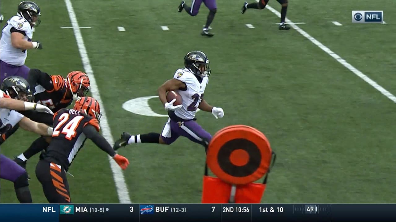 Baltimore Ravens running back J.K. Dobbins breaks free for powerful 22
