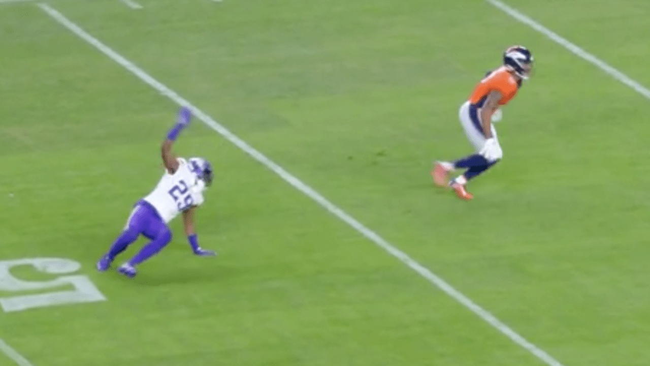 Denver Broncos wide receiver Jalen Virgil (15) warms up before an