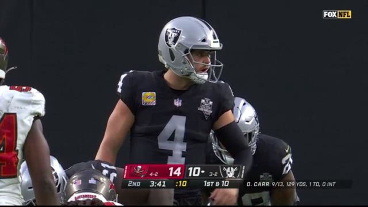 Las Vegas Raiders fullback Alec Ingold (45) leaps over New York