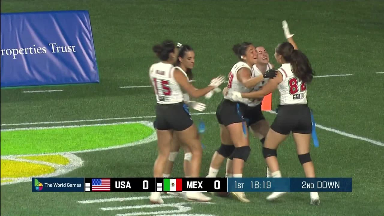 Team Italy flag football player Gianluca Santogostino gets MAJOR AIR for  the game-tying touchdown in the back of the end zone