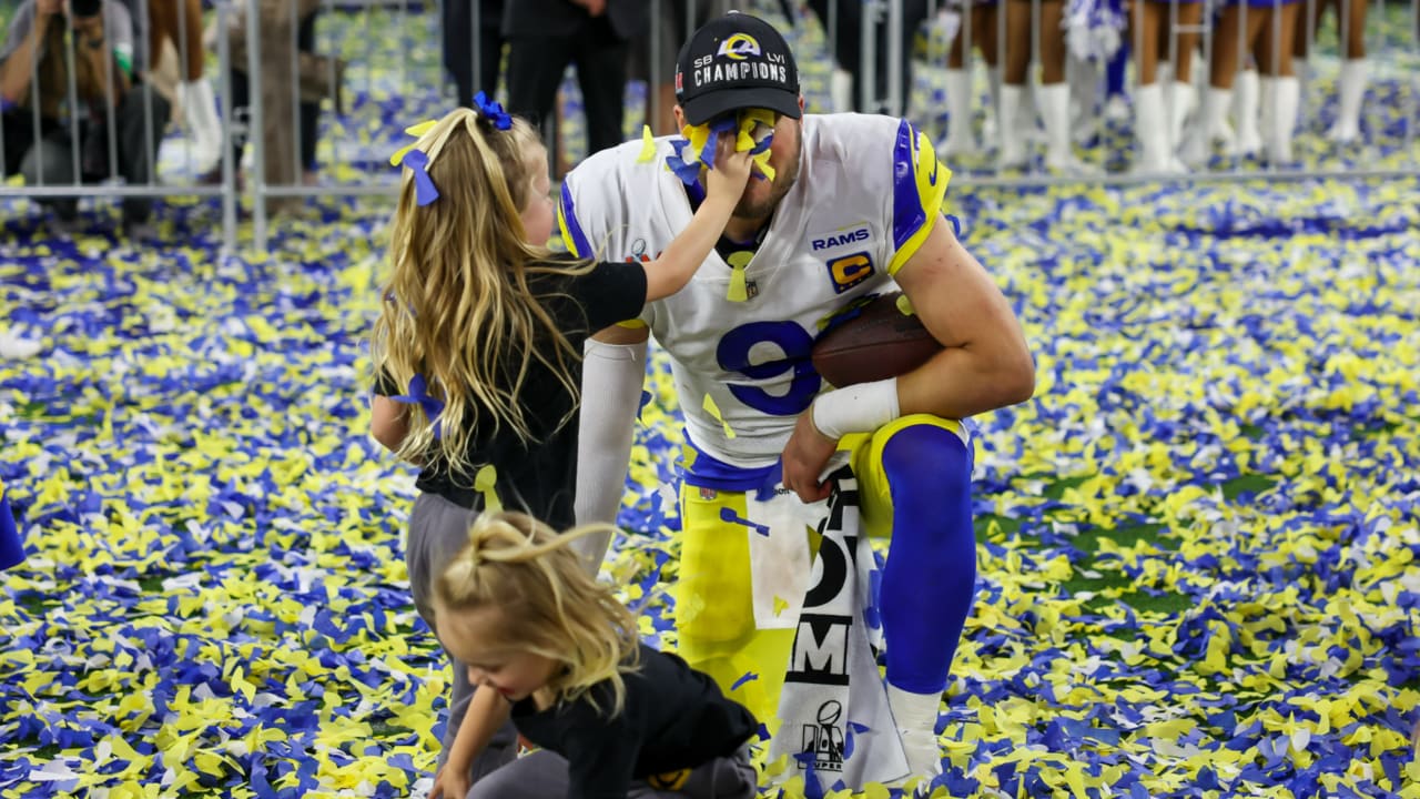 Matthew Stafford celebrates LA Rams' Super Bowl victory