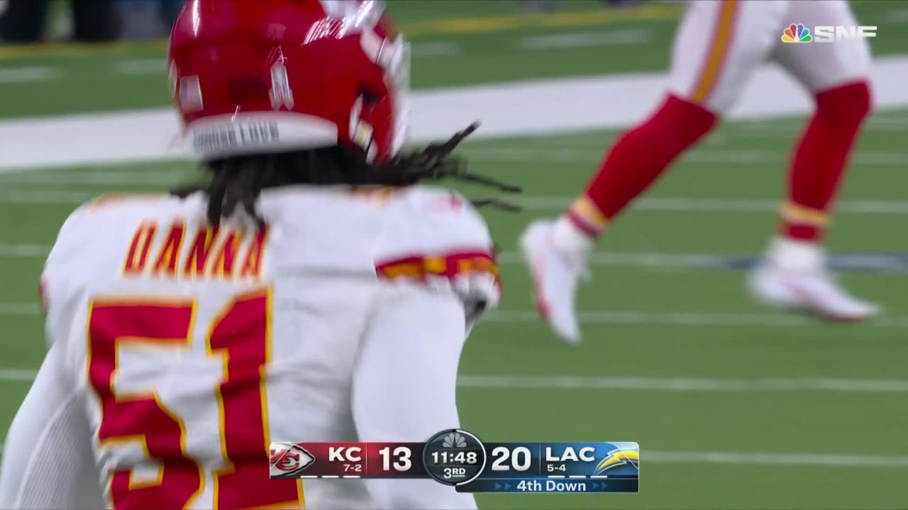 Kansas City Chiefs defensive end Mike Danna (51) sacks Los Angeles Chargers  quarterback Justin Herbert (10) during an NFL football game Sunday, Nov.  20, 2022, in Inglewood, Calif. (AP Photo/Kyusung Gong Stock Photo - Alamy