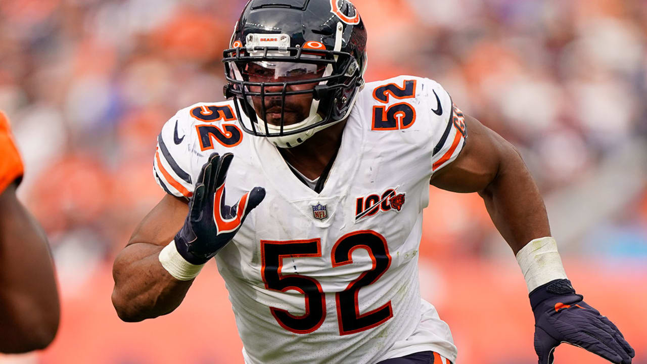 Newly acquired Chicago Bears player Khalil Mack displays his