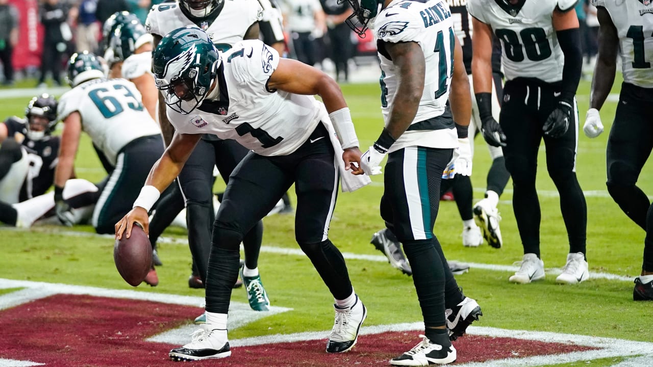 Philadelphia Eagles quarterback Jalen Hurts gets his second TD via goal