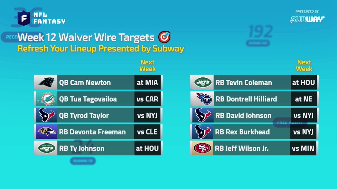 Refresh Your Lineup presented by Subway Week 12 Waiver Wire Targets