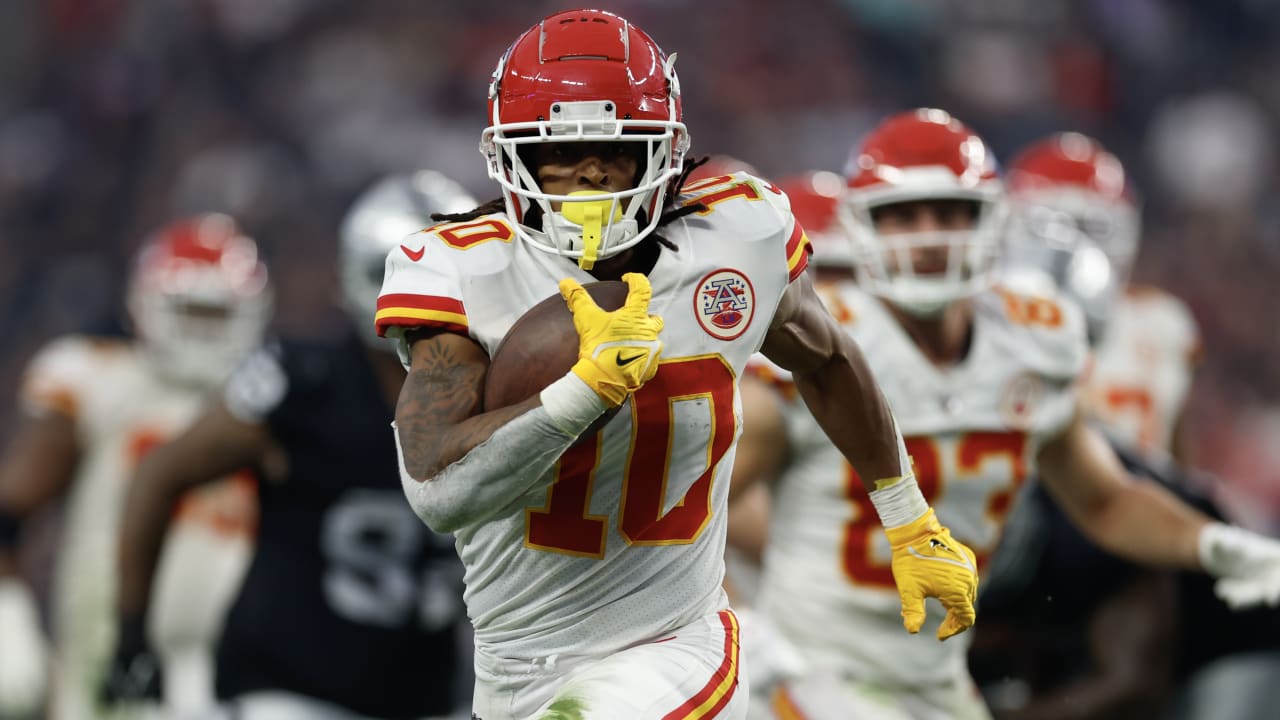 Kansas City Chiefs running back Isiah Pacheco unleashes his lightning
