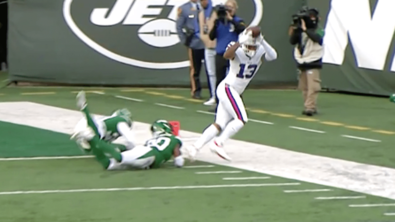 Buffalo Bills wide receiver Gabriel Davis toe taps to give