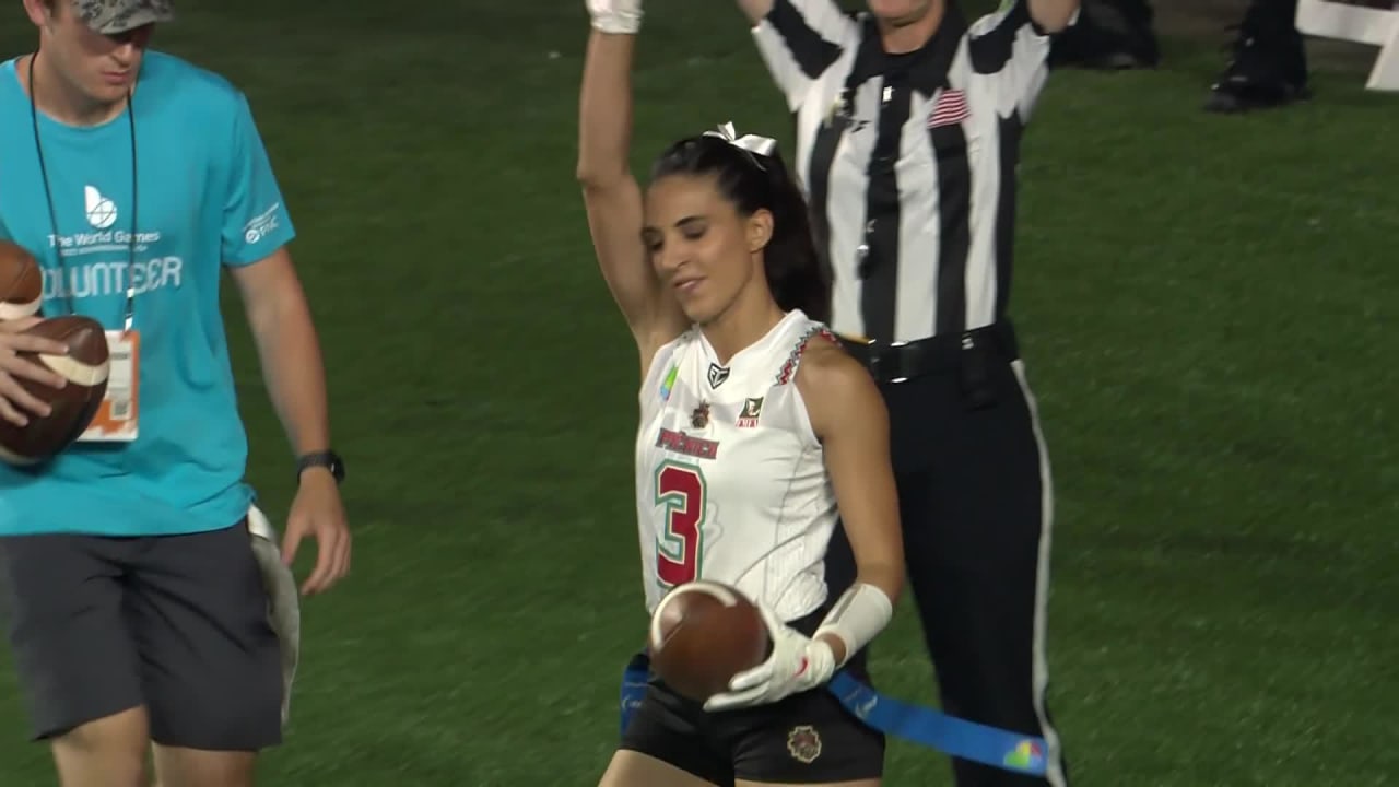 Team Mexico Women's Flag quarterback Diana Flores stands on the