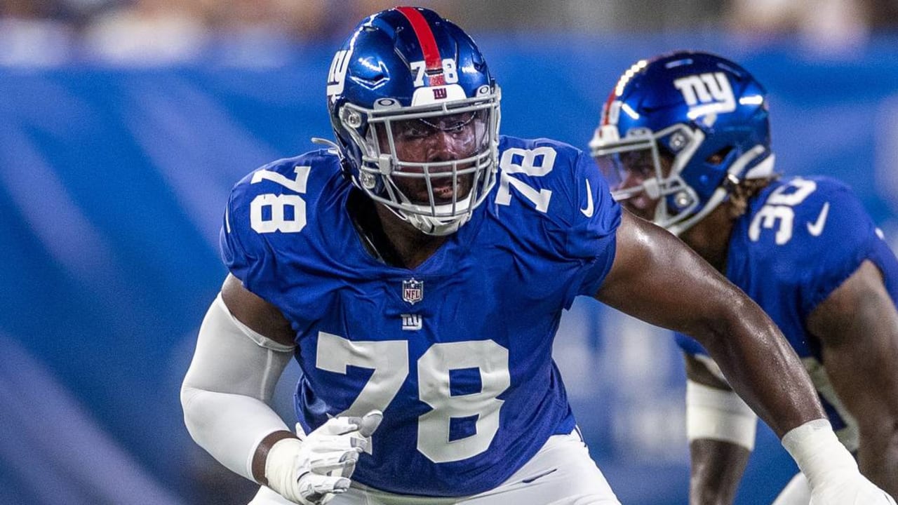 Giants starting left tackle Andrew Thomas is listed as