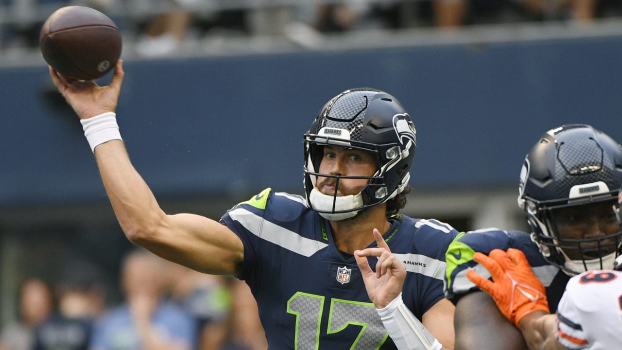 Seattle Seahawks quarterback Jacob Eason fires dart over the middle to wide  receiver Aaron Fuller for 16-yard gain