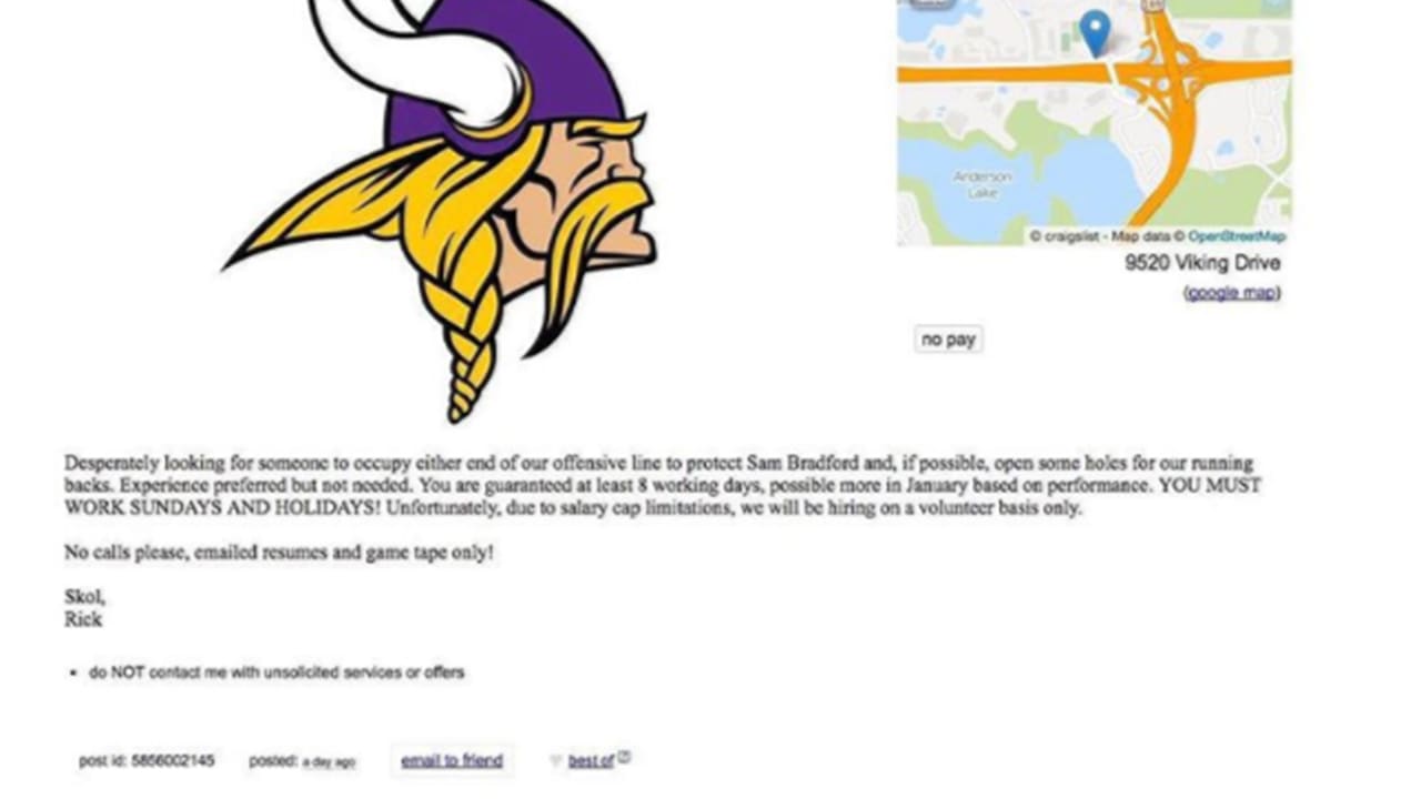 Fan turns to Craigslist to fix Vikings' O-line problem