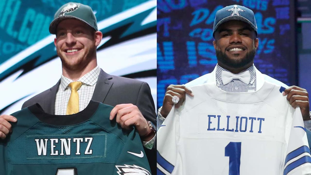 North Dakota State quarterback Carson Wentz holds his jersey after being  selected by the Philadelphia Eagles with the second overall pick in the  2016 NFL Draft on April 28, 2016 in Chicago.