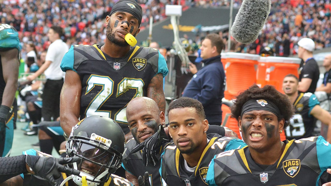 Members of the Jacksonville Jaguars defense celebrate an