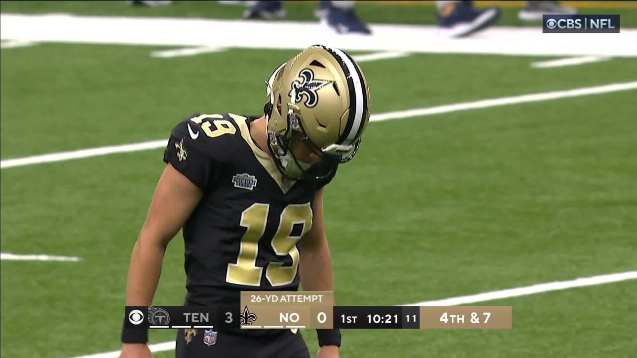 New Orleans Saints kicker Blake Grupe's first NFL field goal try is