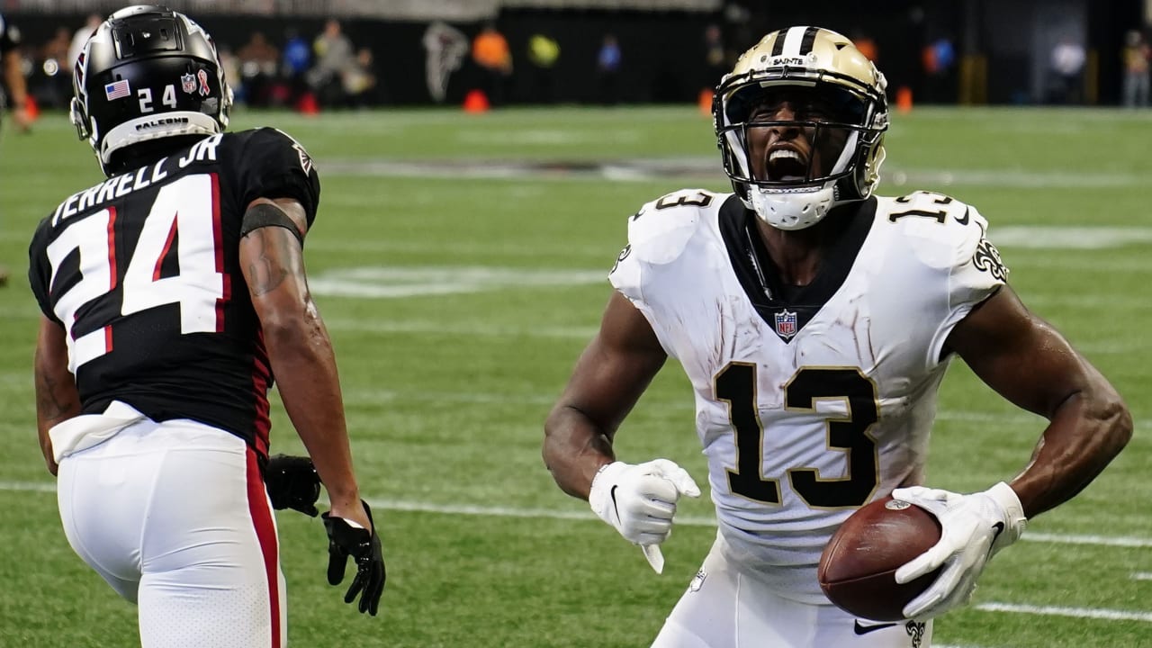 New Orleans Saints wide receiver Michael Thomas beats Atlanta Falcons