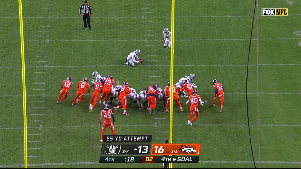 KANSAS CITY, MO - DECEMBER 12: Las Vegas Raiders kicker Daniel Carlson (2)  kicks off in the third quarter of an NFL game between the Las Vegas Raiders  and Kansas City Chiefs