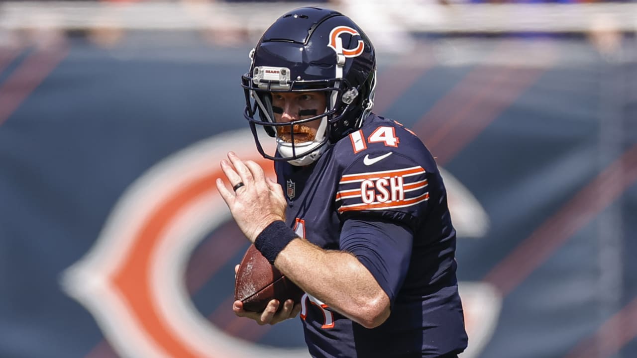 Chicago Bears quarterback Andy Dalton (14) runs the ball against the  Cincinnati Bengals during an NFL