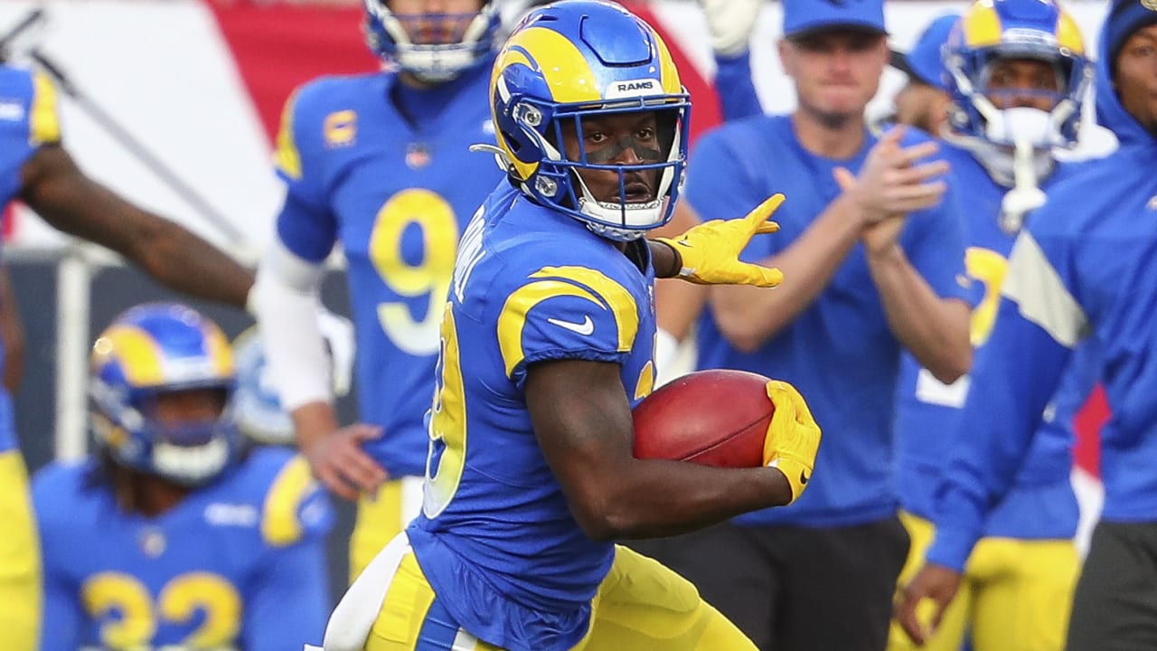 INGLEWOOD, CA - SEPTEMBER 18: Los Angeles Rams Wide Receiver Brandon Powell  (19) runs the ball backwards to score an intentional safety in the fourth  quarter during an NFL game between the