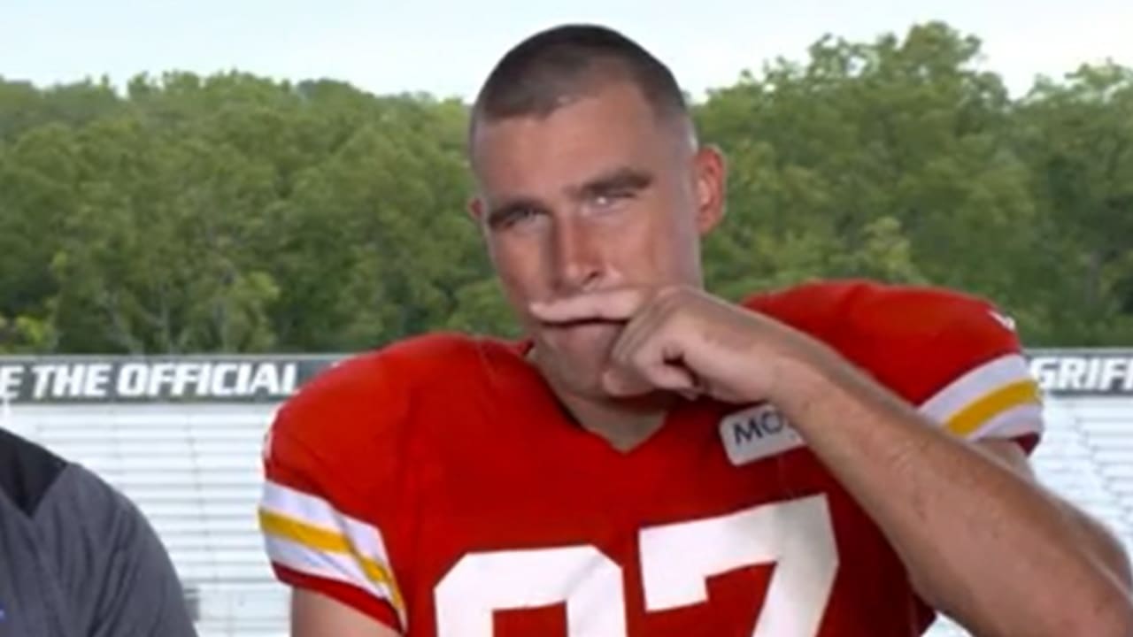 Kansas City Chiefs tight end Travis Kelce showcases his new mustache on