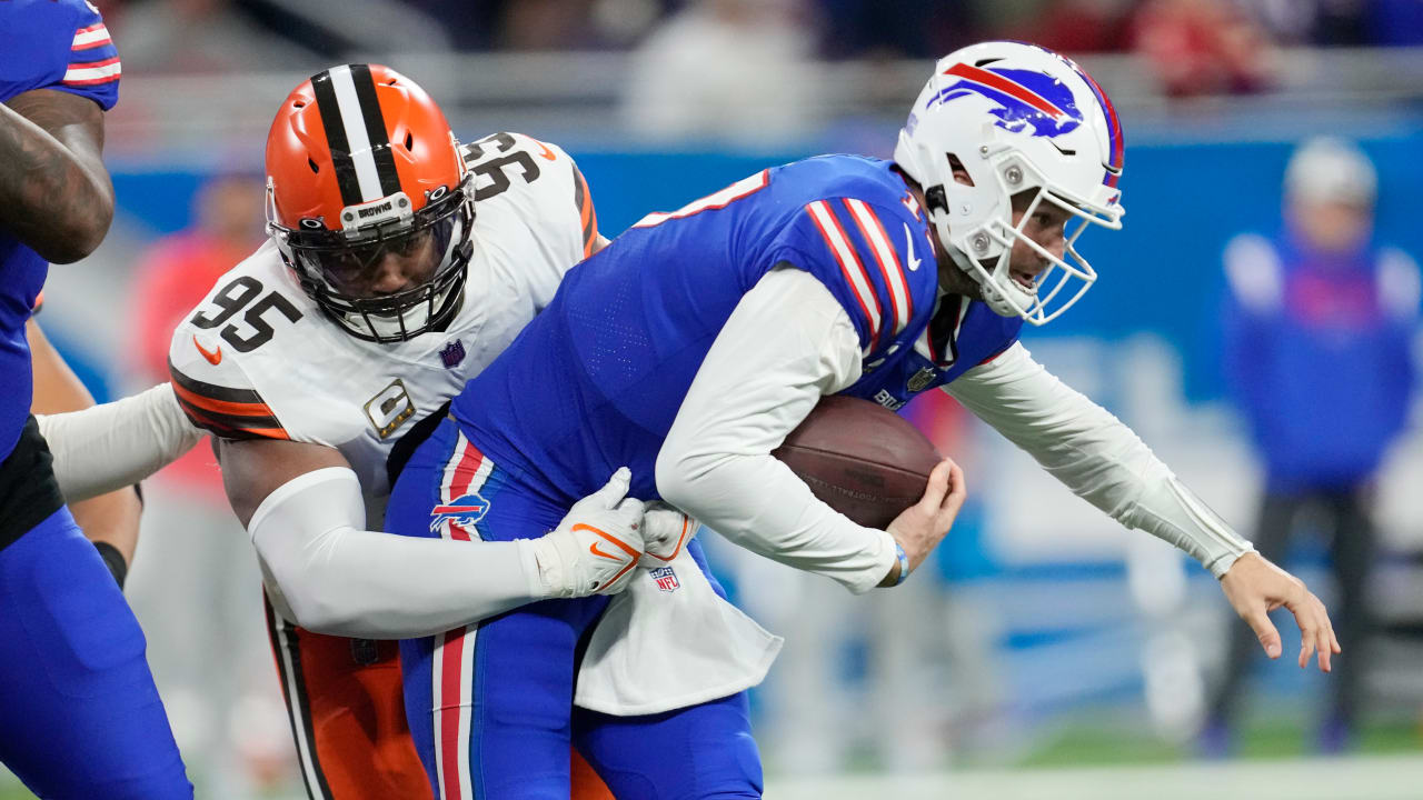 Myles Garrett Cleveland Browns Unsigned Celebrates A Sack In White