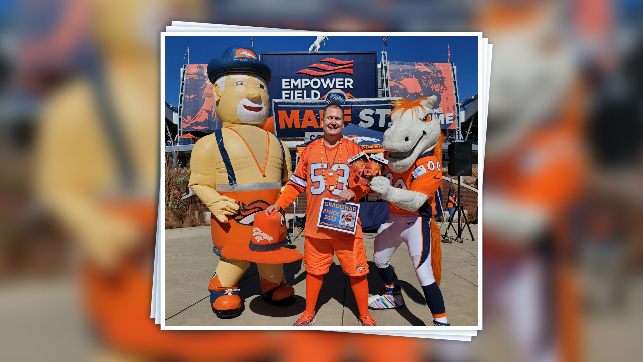 Miles, the Denver Broncos mascot, watches the Broncos play the