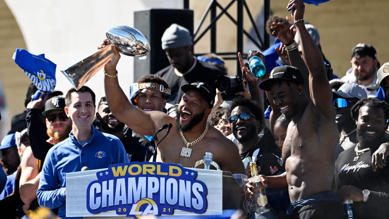 Super Bowl LVI: Aaron Donald's full speech at Los Angeles Rams championship  parade and rally