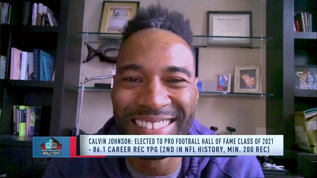Former Detroit Lions wide receiver Calvin Johnson discusses the first time  someone told him he was a Hall of Fame player