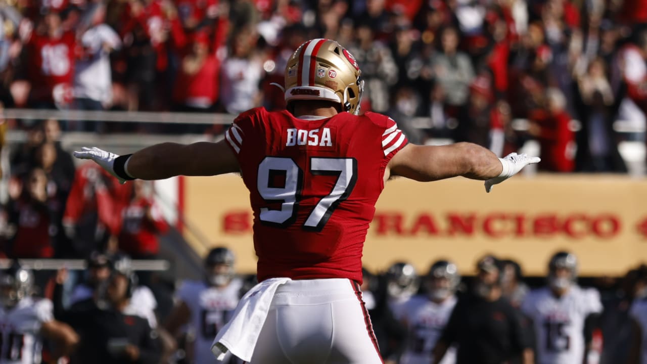 WATCH: San Francisco 49ers defensive end Nick Bosa falls down, still  recovers fumble