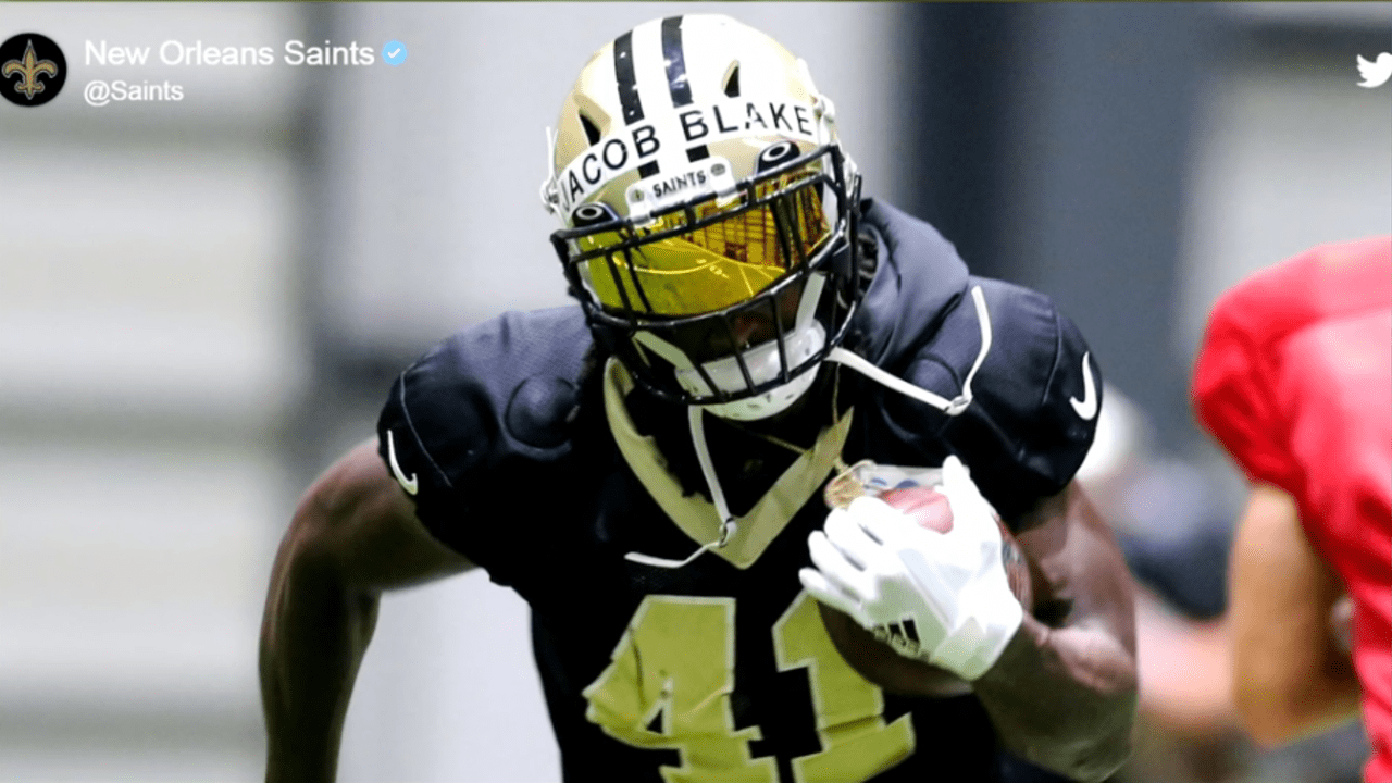 Saints hold practice with Jacob Blake's name on players' helmets