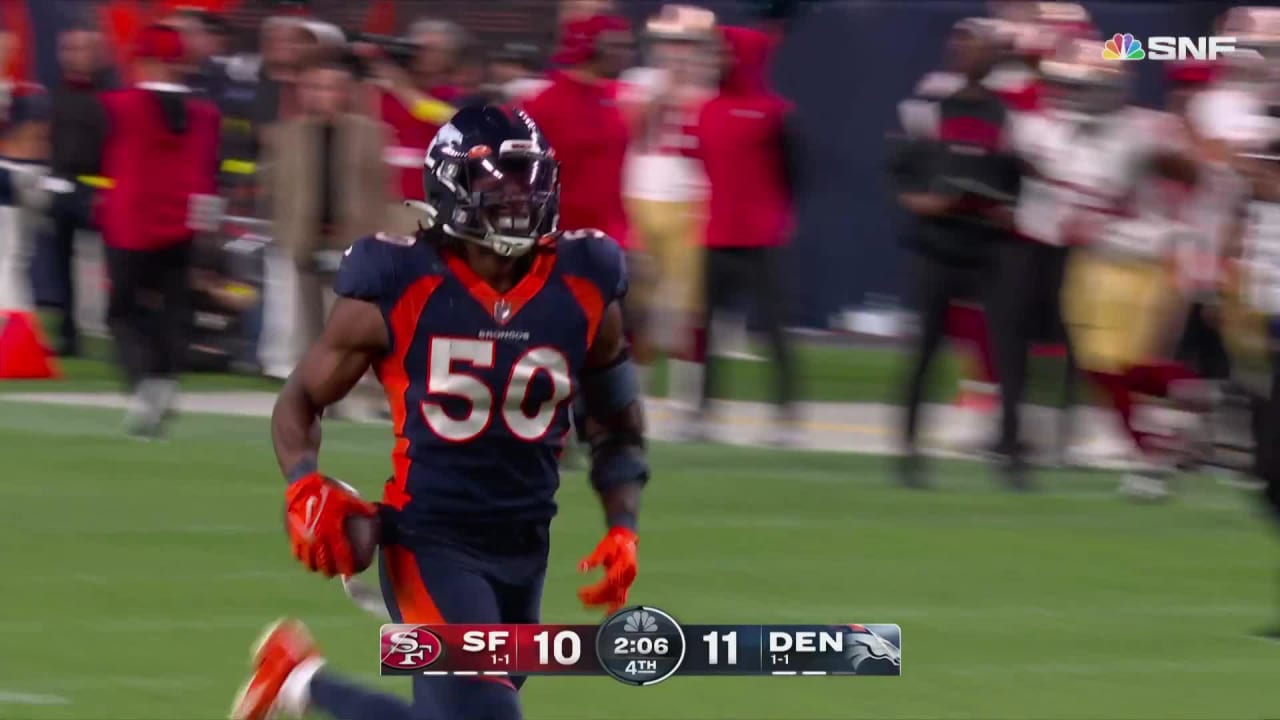 Denver Broncos linebacker Jonas Griffith nabs a deflected interception