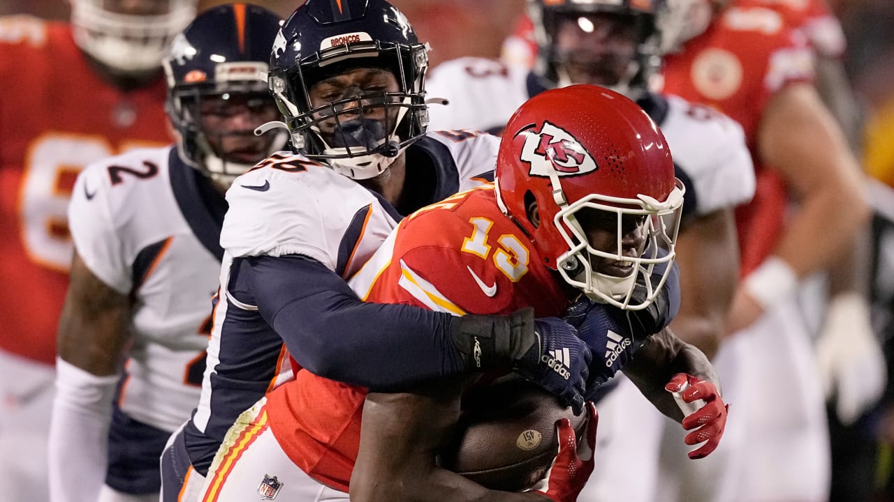 Kansas City Chiefs wide receiver Byron Pringle scores a touchdown against  the Pittsburgh Steelers during the second half of an NFL wild-card playoff  football game, Sunday, Jan. 16, 2022 in Kansas City