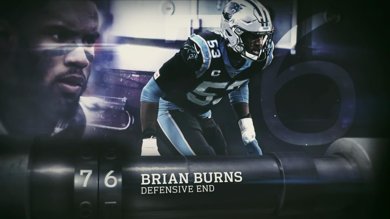 Carolina Panthers defensive end Brian Burns (53) lines up on defense during  an NFL football game against the New Orleans Saints, Sunday, Sep. 25, 2022,  in Charlotte, N.C. (AP Photo/Brian Westerholt Stock