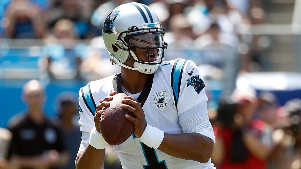 Carolina Panthers quarterback Cam Newton (1) signals first down against the  Tennessee Titans during an NFL