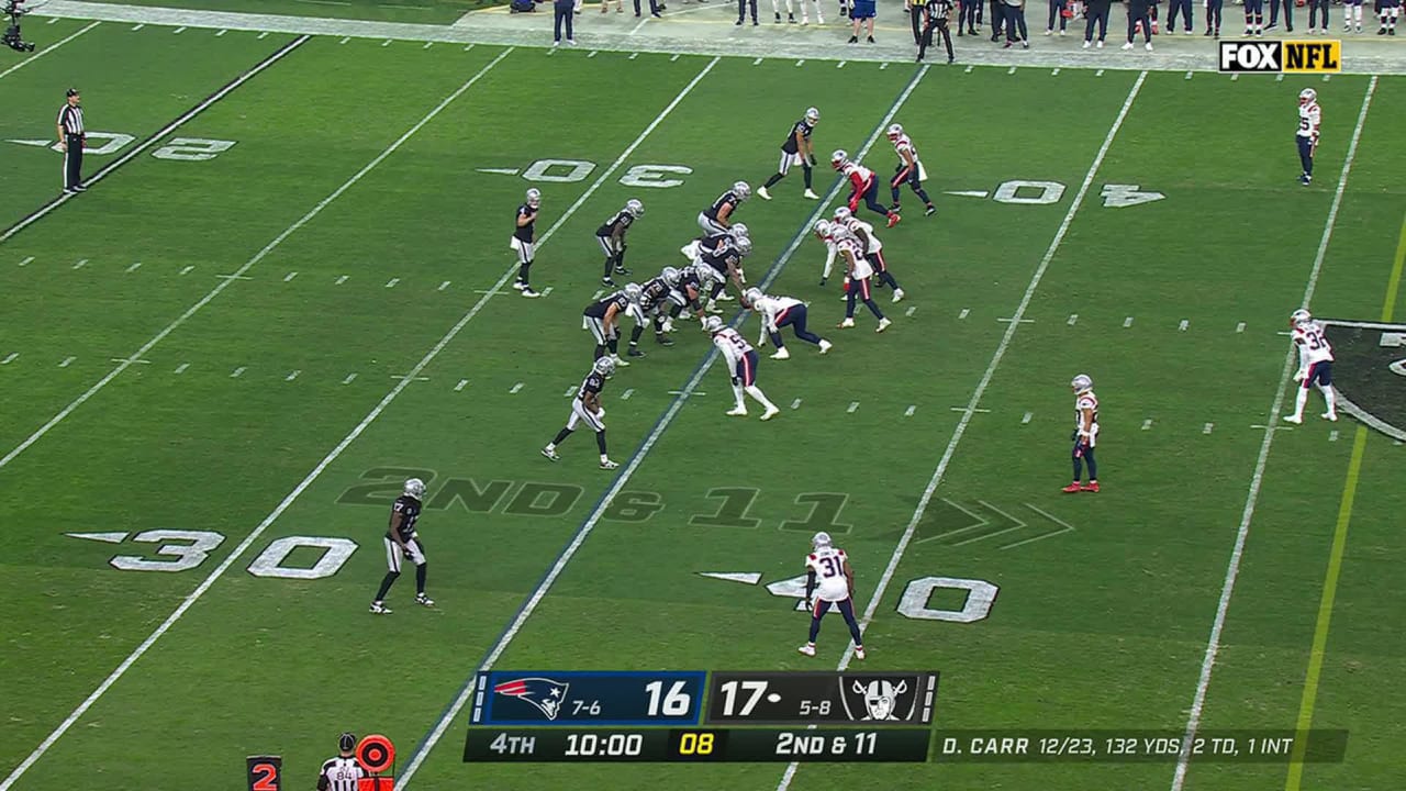 New England Patriots outside linebacker Josh Uche bull-rushes through ...