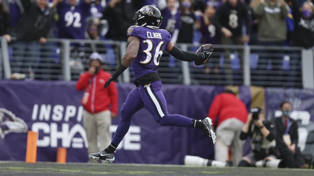 Baltimore Ravens safety Chuck Clark (36) in action during the