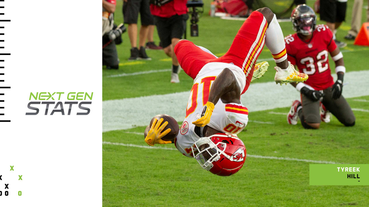 Tyreek Hill Kansas City Chiefs Unsigned 3 Touchdown Historic Game Back Flip  Celebration Photograph