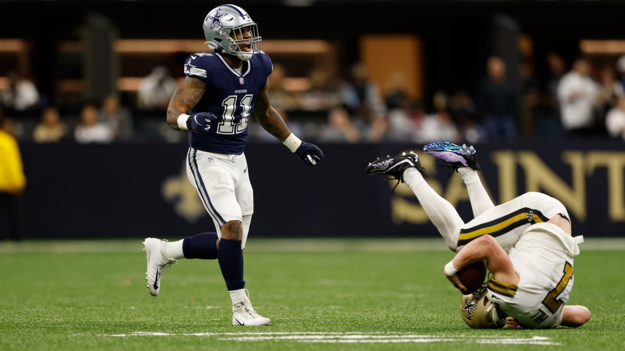 Dallas Cowboys linebacker Micah Parsons swarms New Orleans Saints Taysom  Hill on completely unblocked 11-yard sack