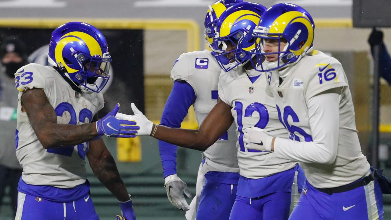 Los Angeles Rams wide receiver Van Jefferson scoops a low touchdown grab for a key score before