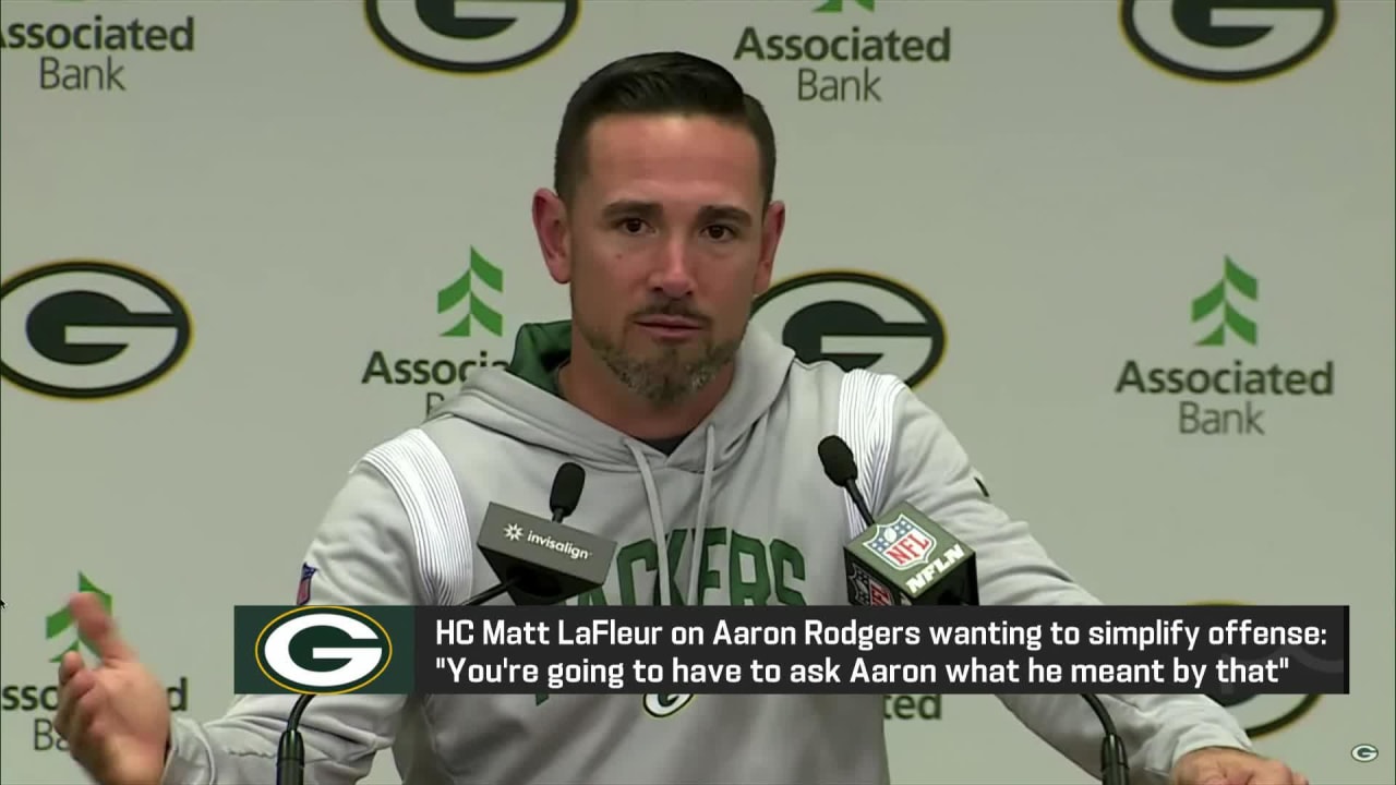 Green Bay head coach Matt LaFleur reacts to Aaron Rodgers saying ...