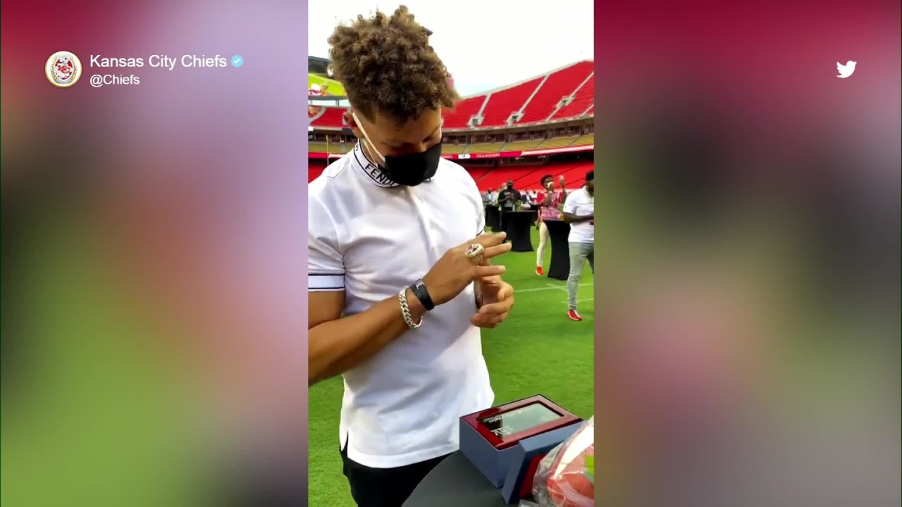 Kansas City Chiefs quarterback Patrick Mahomes unveils his Super Bowl ring  for the first time