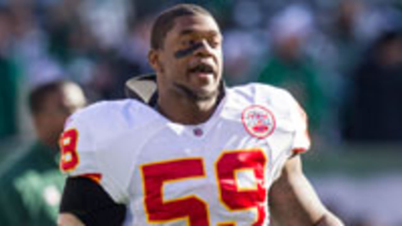 Linebacker Jovan Belcher of the Kansas City Chiefs looks on from