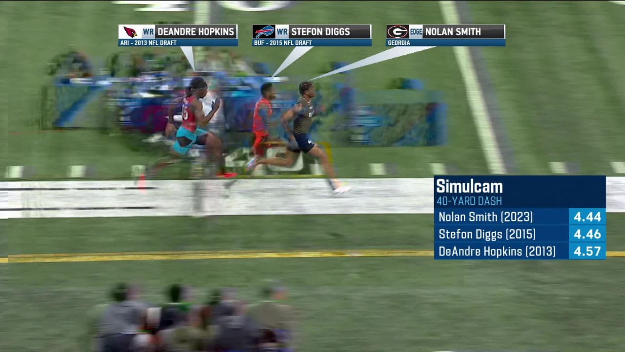 Georgia Bulldogs EDGE Nolan Smith edges out Buffalo Bills wide receiver  Stefon Diggs and Arizona Cardinals wide receiver DeAndre Hopkins in 40-yard  dash