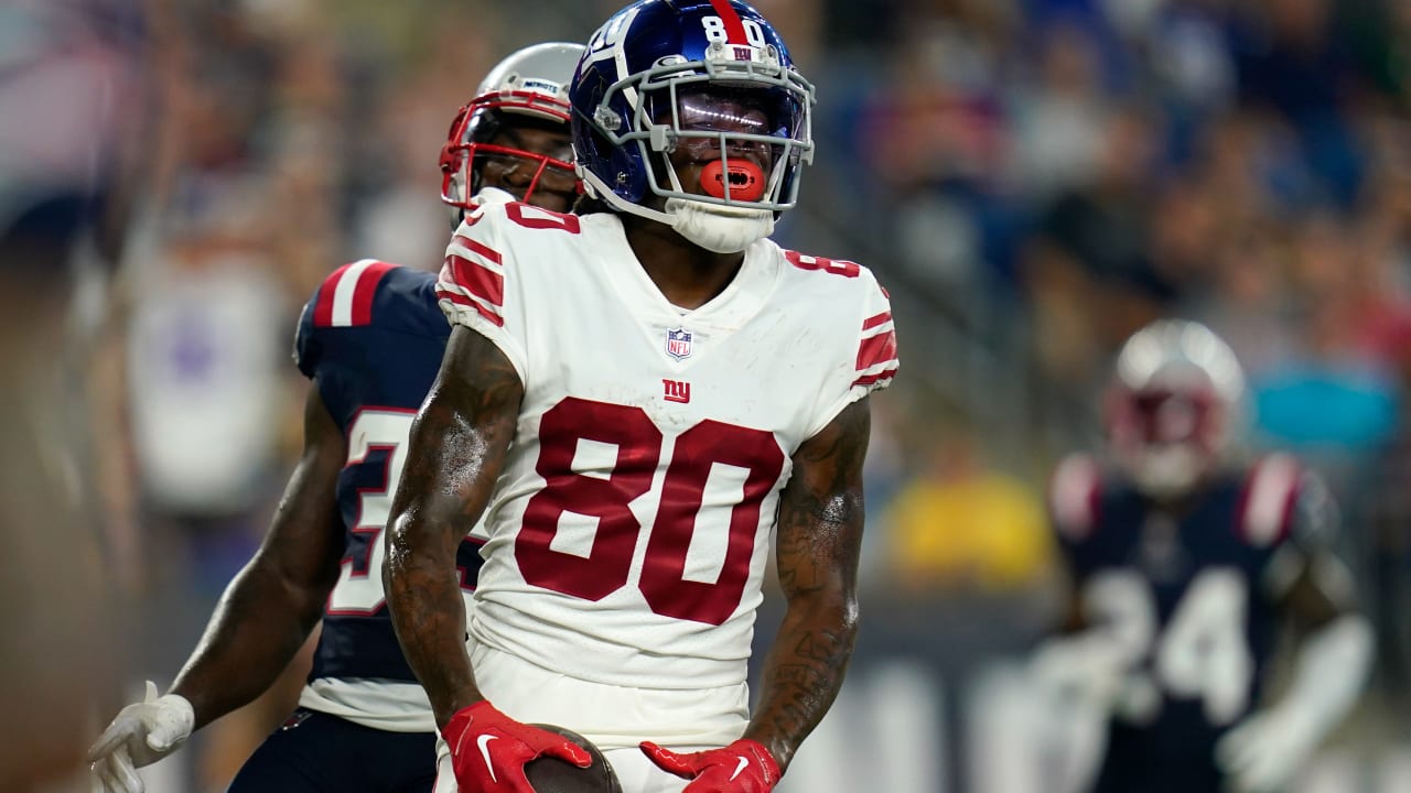 January 1, 2023, East Rutherford, New Jersey, USA: New York Giants wide  receiver Richie James (80) does a flip in the end zone after scoring a  touchdown during a NFL game against