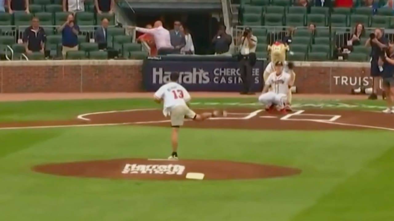 UGA's Stetson Bennett throwing first pitch at Braves' home opener