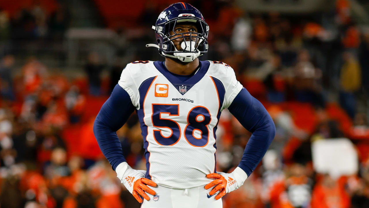 FILE - Buffalo Bills linebacker Von Miller plays during the second half of  an NFL football game against the Cleveland Browns, Sunday, Nov. 20, 2022,  in Detroit. Edge rusher Miller, still recovering