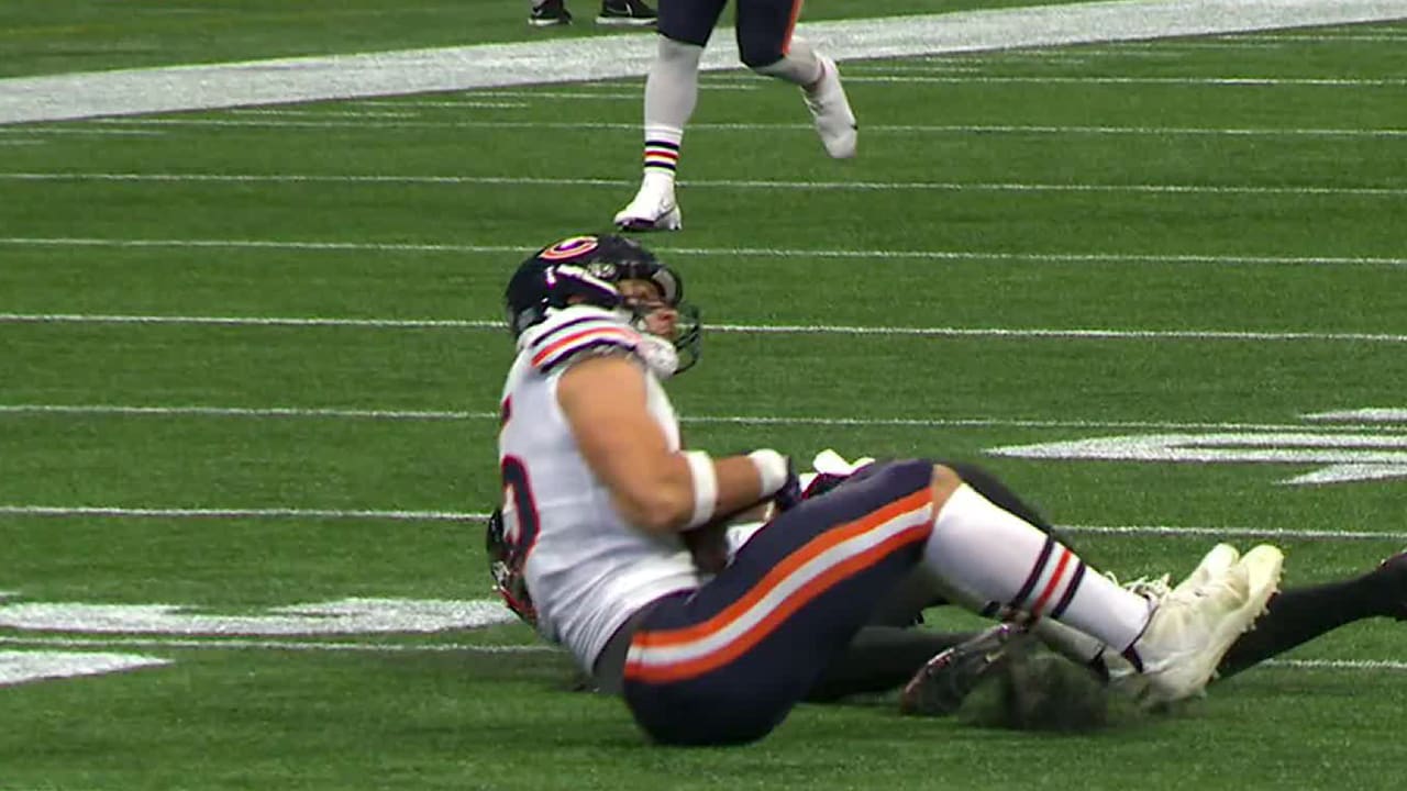 Chicago Bears tight end Cole Kmet is tackled by Houston Texans