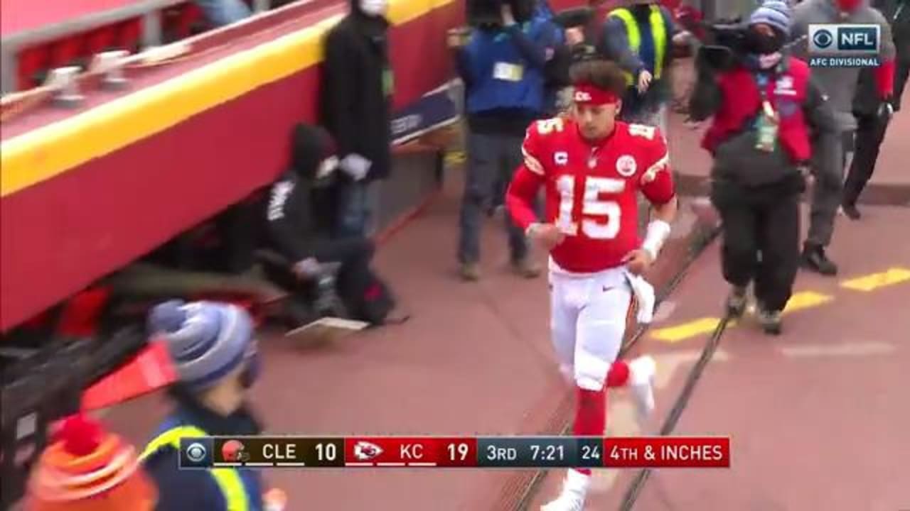 Patrick Mahomes of the Kansas City Chiefs runs toward the locker room