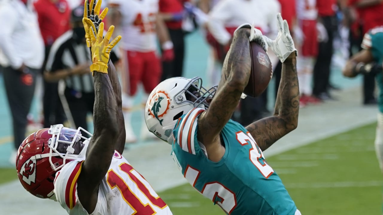 Miami Dolphins cornerback Xavien Howard toe-taps the sideline for a  highlight-reel interception