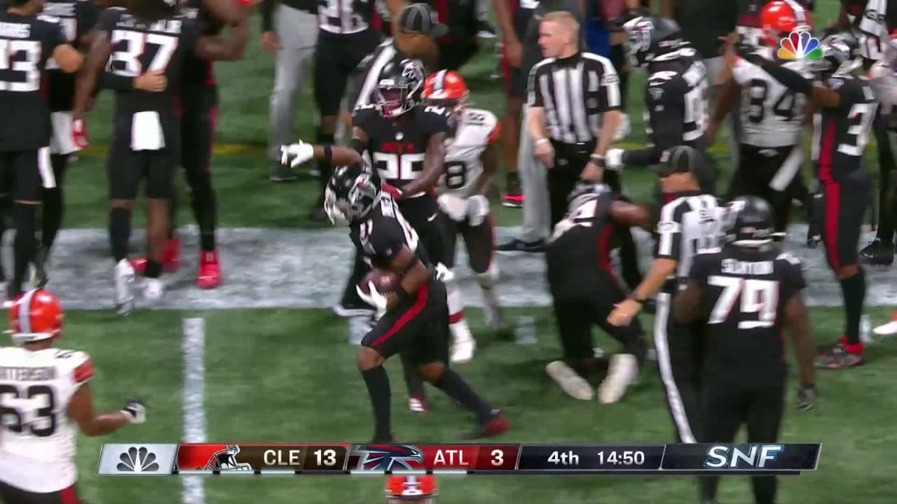 Atlanta Falcons safety Dwayne Johnson Jr. swoops in for an interception ...