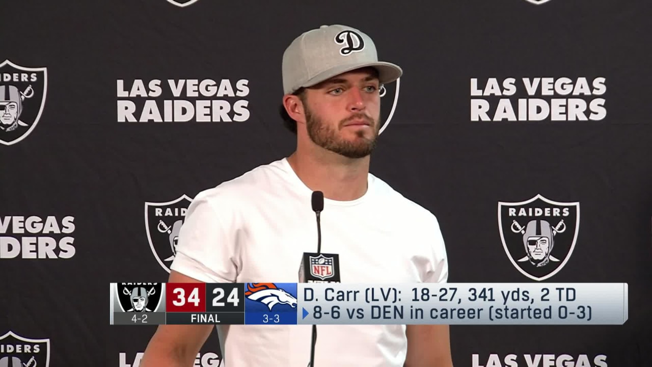 Las Vegas Raiders Quarterback Derek Carr Reacts To Rich Bisaccias First Win As Interim Head Coach